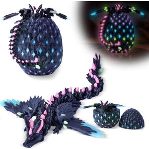 3D Printed Easter Dragon Eggs with Wings Rainbow Glow in The Dark Cool,Articulated Crystal Animals Fidget Toy,Stuff Fun Prefilled Easter Basket Stuffers Toy Gifts for Kids