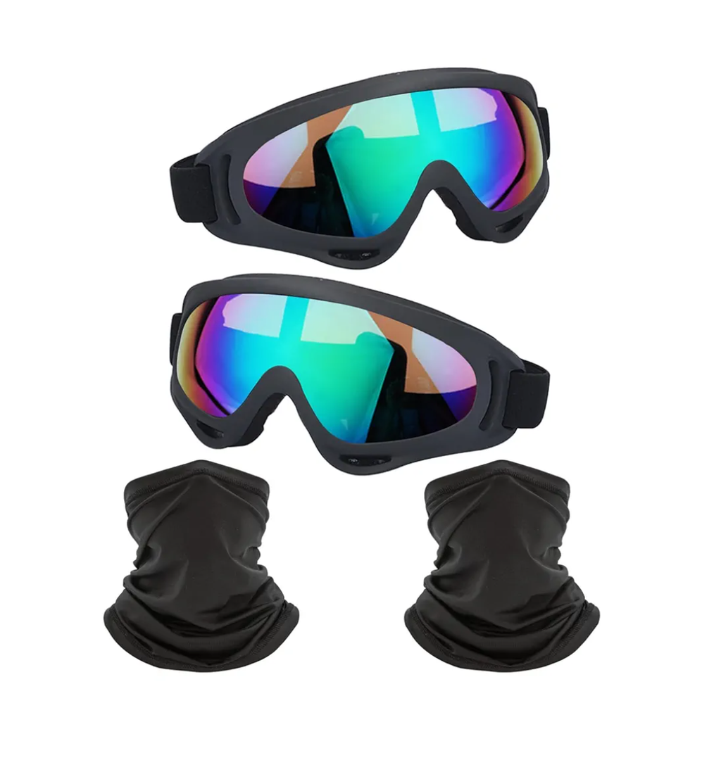 Motorcycle Goggles,2 Pack Dirt Bike ATV Motocross Riding Hiking Protective with 2 Pack Neck Breathable Bandana Mask And Bag
