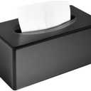 Y-in Hand Tissue Box Cover, Rectangular Facial Tissue Holder with Bottom, Decorative Storage Organizer Box for Bathroom Vanity, Countertops, Dressers, Night Stand, Parlors and Offices - Black
