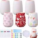 Funrous 6 Sets Paint Your Own Vases White Ceramic Painting Kit with Brushes Watercolor Palette Markers for Adult Paintable Porcelain Vase Decorations DIY Art Craft Supplies Birthday Party Activities