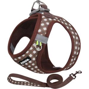 AIITLE No Pull Dog Harness and Leash Set, Step in No Chock Soft Mesh Dog Harnesses Reflective for Extra-Small Puppy Dogs and Cats, Plaid Dog Vest Harness for Pets Chocolate XXS