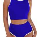 Pink Queen Bathing Suit for Women Two Piece Swimsuits Color Block High Waisted Bikini Set Swimwear Sapphire Blue XL