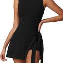 ABOCIW Womens High Neck Tennis Dress Sleeveless Wrap Skirt Built in Shorts Golf Athletic Dress Workout Rompers (Large, Black)