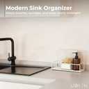 LIBKEN Kitchen Sponge Holder with Drying Stone Warm Grey Powder Coated Metal Sink Caddy Minimal Scandinavian Design Sponge Rack for Kitchen Sink Organization & Elegant Countertop Storage