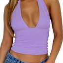 TiulZial Womens Backless Halter Tops Deep V Neck Sexy Crop Tank Top Open Back Sleeveless Slim Fit Y2k Summer Tops,  Small