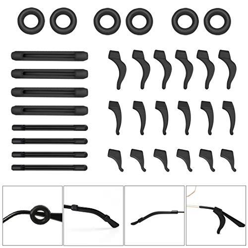 iGeyzoe 16 Pairs Eyeglasses Ear Grip Ear Hooks, Anti-Slip Holder Eyeglasses Stoppers Temple Tips Sleeve Retainer Eyewear Retainers Spectacle Stay For Eyeglasses, Sunglasses, Reading Glasses (Black)