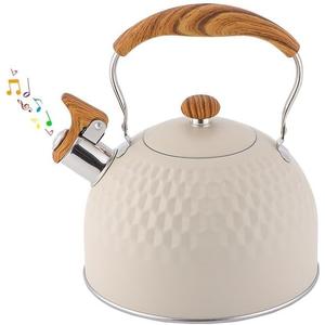 Tea Kettle Stovetop Whistling Teakettle Teapot, Stainless Steel, 2.5 L (Creamy White)