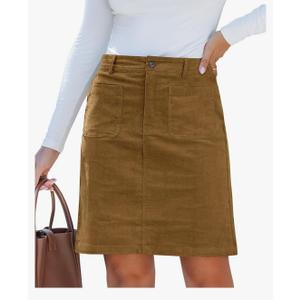 Luvamia Corduroy Skirts for Women High Waisted Trendy Fall Elastic Waist Casual Stretchy Short Skirts with Patch Pockets M