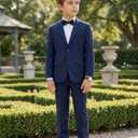 Boys Formal Suit 4 Pieces Set Ring Bearer Outfit Wedding Party Gentleman Tuxedo Dress Up Costume (M)