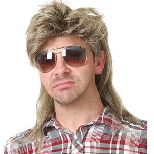 Swiking Mens Mullet Wig Blonde Retro 70s 80s Disco Rocker Curly Punk Fancy Party Halloween Cosplay Costume Full Wigs (Blonde) (Mens Blonde)