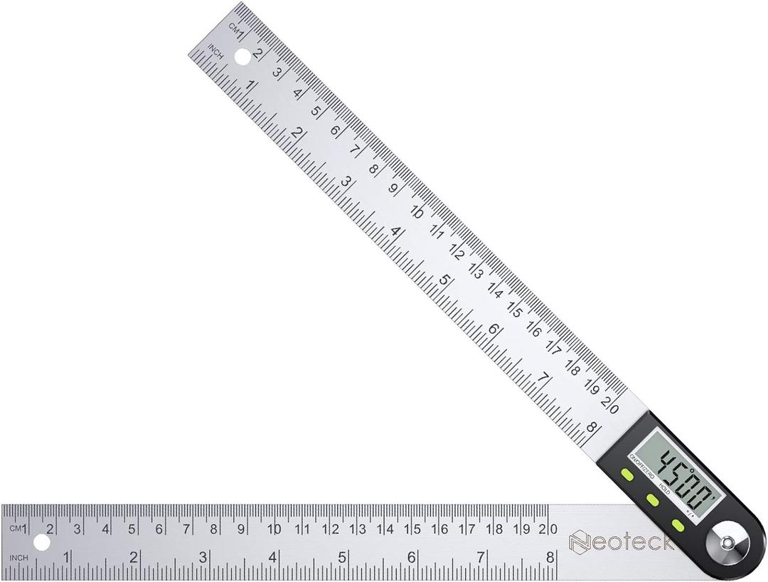 Neoteck Digital Angle Finder Ruler 8 inch/200mm Stainless Steel Digital Protractor with Data Hold Function and Zeroing Resetting LCD Display Electronic Spirit Level Gauge Ruler (8 inch)