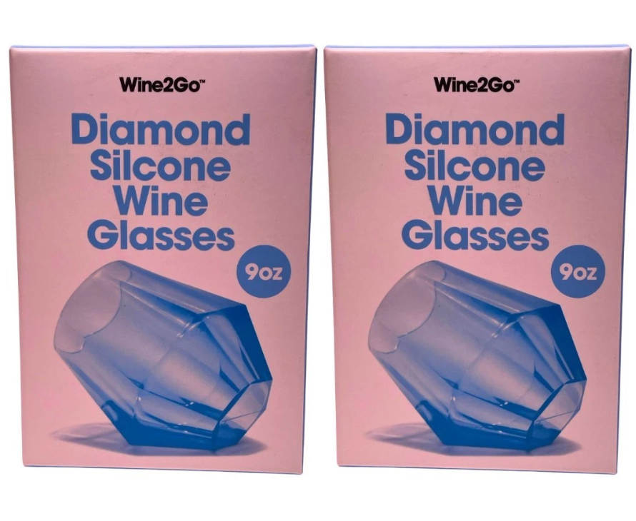 Wine2Go Diamond Silicone Wine Glasses 9oz 2 Pack