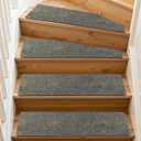 PURE ERA Cuttable Carpet Stair Treads 30 x 8 Inch Non Slip Stair Carpet Treads Trimable for Wooden Steps Indoor Peel and Stick Stair Protector Wahsable Reusable(14 Pieces, Light Gray)