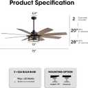 LuminFan 72 inch Large Ceiling Fans with Lights and Remote, Black Modern Ceiling Fan for Living Room, Patios, 6 Speed Reversible Quiet DC Motor, 8 Blades, Easy to Install