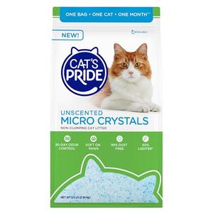 Cat’s Pride Micro Crystals Cat Litter, Non-Clumping, Unscented, 30-Day Odor Control, 99% Dust Free, Lightweight, Soft on Paws, 6.5lb Bag