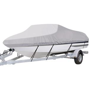 iCOVER Trailerable Boat Cover- 17'-19' Heavy Duty Waterproof Tarp Covers with Storage Bag, Fits V-Hull, Fish&Ski, Pro-Style, Fishing, Runabout, Bass Boats, up to 17ft-19ft Long X 96" Wide (D:17'-19' Long,Beam Width up to 96", Silver)