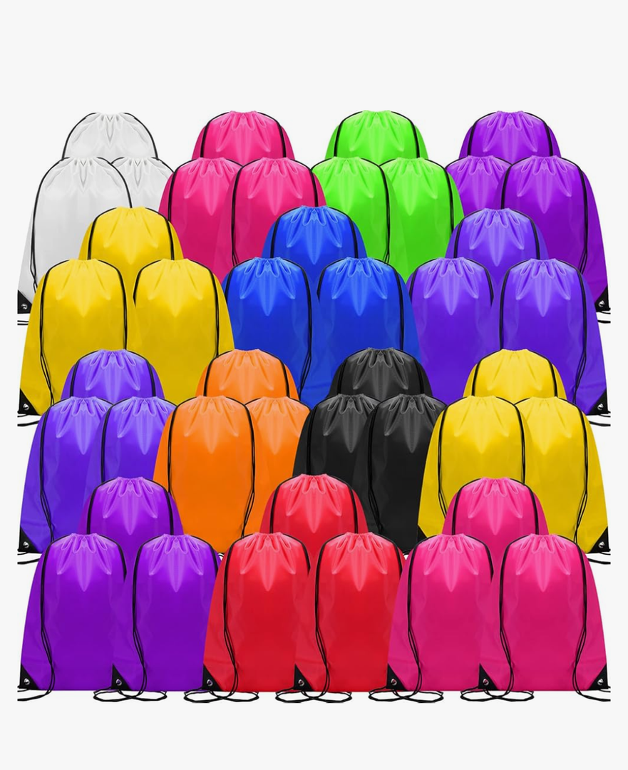 Shappy 100 Pcs Drawstring Backpack Bulk Sports Gym Cinch Bag Polyester String Bag for Men Women Children(10 Colors)