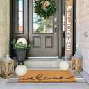 2 Pcs Summer Door Mat, Coco Coir Welcome Doormat with Black and White Striped Mats, Extra Thick & Non-Slip Backing for Farmhouse Front Porch Entryway, Seasonal Layered Porch Dcor Floor Mat (Welcome) 2'4" x 3'7"