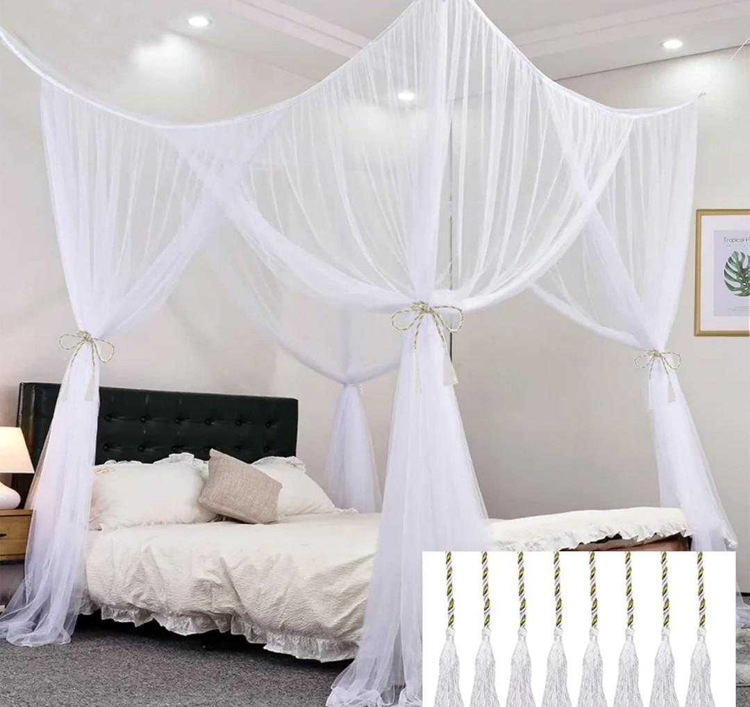 Mosquito Net Bed Canopy for Girls,King Canopy Bed Curtains Queen Size from Ceiling,Dome Mosquito Netting Bed Tent Twin Girls Canopy Bed Decor for Baby Crib,Kid Bed and Adult Beds (White Square)