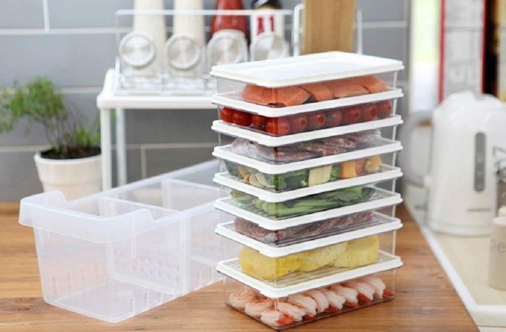 Kitchen Refrigerator Organizer, Fridge and Freezer Storage Trays Large+Food Containers with Lids L1(6P)+L2(2P), Set of 9, Premium A