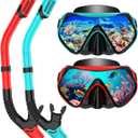 Snorkeling Gear for Adults, Dry-Top Snorkel Set Scuba Diving mask, 180Panoramic Wide View Professional Snorkeling Gear Breathing Freely Snorkel Mask (Green+Red)