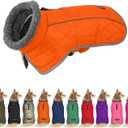 Fragralley Dog Coat Medium, Waterproof Dog Jacket with Warm Fleece Lining, Adjustable Reflective Dogs Winter Coat, Turtleneck Pet Coats for Cold Weather (Orange M)