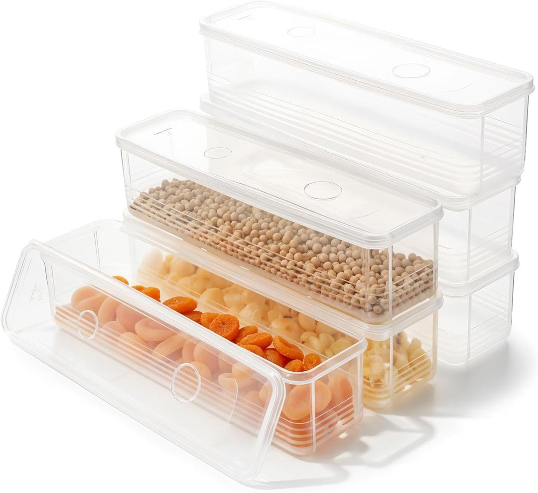 6 x 6 Pcs Large Airtight Pasta Storage Containers, BPA-Free Plastic Spaghetti Noodle Holder with Lid, White Rectangular Food Canisters for Kitchen Pantry Organization, 3 x 12 x 3 Inches