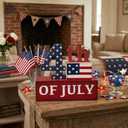 4th of July Decorations Patriotic Decor Wooden US Flag American Decoration Rustic Farmhouse Memorial Day Decor Block Independence Signs Tabletop for Home 250th Anniversary