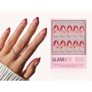 Glamnetic Press On Nails - Cherry Bomb | Short Almond Fake Nails with Glossy Red French Tips & 3D Cherry Accents on Semi-Transparent Base, Salon Quality | 15 Sizes - 30 Nail Kit with Glue