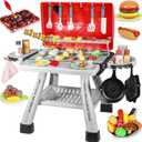 2026 Kids Kitchen Playset Toy Grill BBQ with Smoke Light Pretend Play Food Toys Cooking Set 2-Layer Barbecue Gifts for Toddler Boys Girls 3-5 6 7 (Red)
