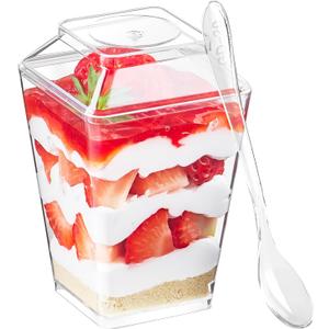 Qeirudu 50 Pack 5 oz Dessert Cups with Lids and Spoons - Plastic Pudding Cup Small Parfait Shooter Glasses for Pastry Cheesecake Mousse Jello Qeirudu 50 Pack 5 oz Dessert Cups with Lids and Spoons - Plastic Pudding Cup Small Parfait Shooter Glasses for Pastry Cheesecake Mousse Jello