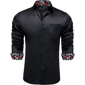 DiBanGu Mens Satin Dress Shirts Casual Long Sleeve Button Down Shirt Regular Fit Wrinkle Free Shiny Shirts for Men Party Prom (Small, Black)