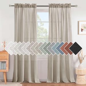 H.VERSAILTEX Linen Curtains Elegant Natural Linen Semi Sheer Curtains Energy Light Filtering Rod Pocket Window Treatments Panels for Living Room (Set of 2, Oatmeal, 52 inch W X 84 inch L)