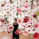 Suncalla 6 Pcs 35.46 ft Flower Garlands Backdrop Spring Artificial Wildflower Vines Floral Decorations for Party Fake Flower Vines Faux Silk Wildflower for Easter Wedding Garden Wall Arch(Pink)