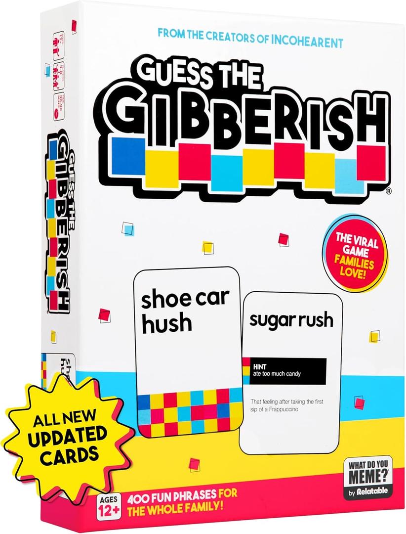 Guess The Gibberish Card Game for Families by Relatable, From The Creators of Incoherent, Fun Kids Games for Kids 12+, Game Night With Friends, Includes 400 Cards, Instructions, and 1 Sand Timer