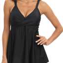 SEAFORM Women's Tankini Bathing Suits Two-Piece Tummy Control Swim Dress High Waist Printing Padded Swimsuits with Boyshorts (Black, L)
