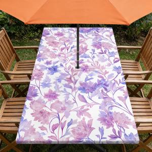 ARTSGOO Rectangle Outdoor Tablecloth with Umbrella Hole and Zipper Waterproof Rectangle Fitted Tablecloth with Elastic Edge, Wipeable Outdoor Table Cover for Patio, Garden, Picnic 48" x 30"