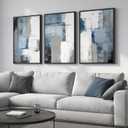 Large Framed Blue and Grey Abstract Wall Art for Living Room, 3 Piece Modern Canvas Prints Paintings Artwork for Walls, Minimalist Abstract Pictures Wall Decor for Hallway Office Bedroom 24x36 In, 24" W x 36" H x 3Pcs
