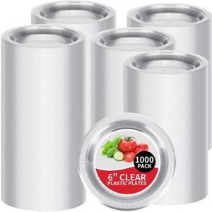 Sabary 1000 Count Clear Plastic Plates 6 Inch Disposable Dessert Plates Round Clear Dinner Supplies for Home Wedding Christmas Party Picnic Restaurant Catering
