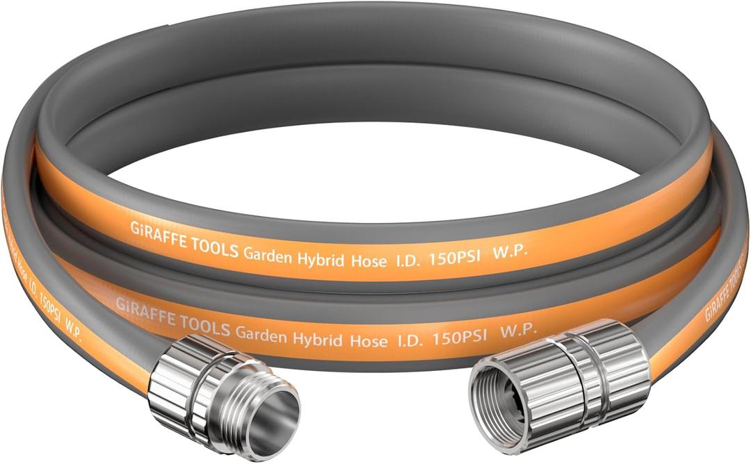 Giraffe Tools Garden Hose 5FT, 5/8" Lightweight Lay Flat Water Hose, Custom Length, Flexible, Leakproof Hybrid Hose Pipe with Male to Female Fitting (Grey and Orange)