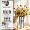 12 Inch Galvanized Flower Buckets, 6 Pcs Farmhouse Metal Flower Vases French Tin Planter Bucket for Party Wedding Centerpiece, Vintage Home Table Decor, French Country (Silver)