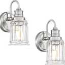 Bathroom Wall Sconces Brushed Nickel, HWH Modern Bathroom Vanity Wall Light Sconce Wall Lighting Set of 2, 1-Light Wall Sconce Bell-Shaped Fluted Glass, 5HZG106B-2 BN