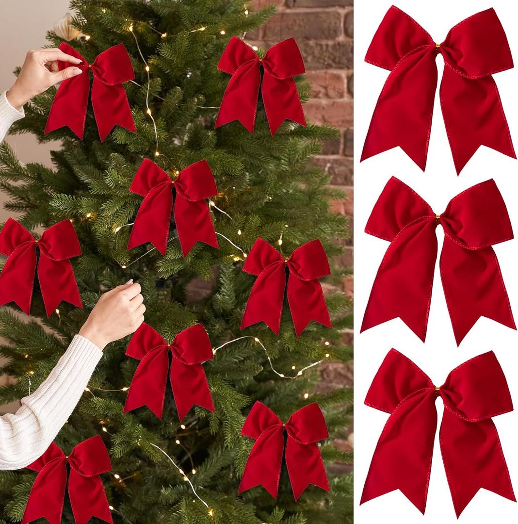 15 Pcs Velvet Bows for Christmas Tree - 6 Inch Vintage Velvet Ribbon Christmas Bows for Gift Wrapping Xmas Tree Topper Bow Ornaments for Garland Wreath Bows Decor (Red)