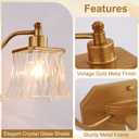Gold Bathroom Light Fixtures, 4-Light Bathroom Vanity Light with Crystal Glass Shade, Matte Antique Gold Finish Vintage Vanity Light, Brushed Gold Vanity Lights for Bathroom, Bedroom, Hallway