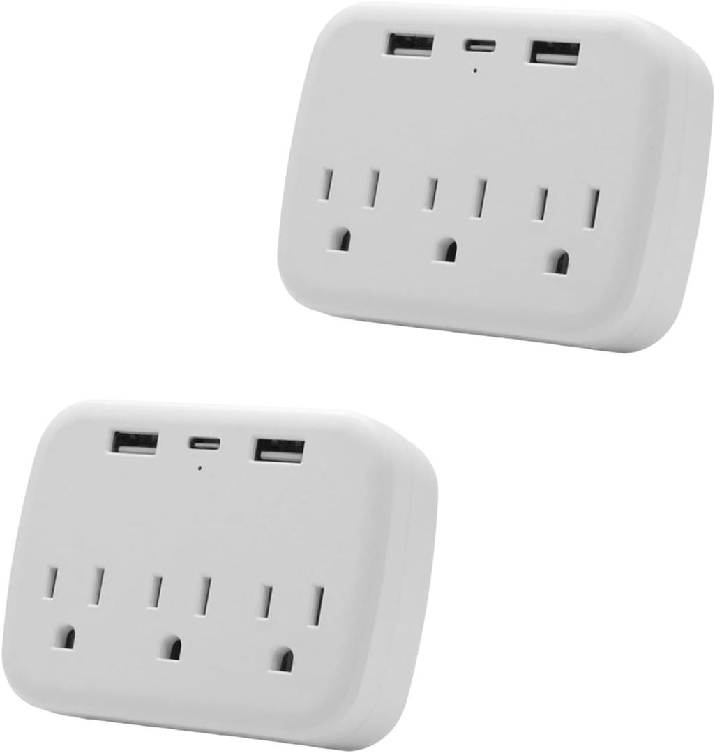 2 Pack Multi Plug Outlet Splitter with USB,Surge Protector Outlet Extender with 3 Wall Outlets 4 USB Wall Charger(2 USB C), ETL Listed,Small Outlet Adapter Plug Extender for Travel