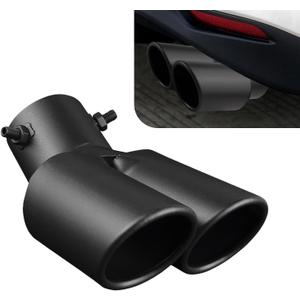 Dual Exhaust Tips, Stainless Steel Car Muffler Exhausts with Bolt, 2.48" Double Outlet Bending Auto Tail Pipe Muffler Tip, Universal Car Exhaust Pipe Modification Accessories (Black)