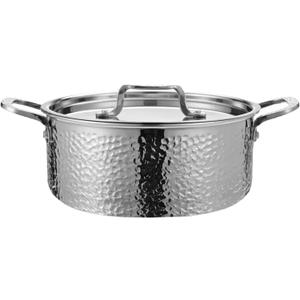 Vivicreate Tri-Ply Stainless Steel Stockpot  Deep Cooking Pot with Hammered Exterior, Compatible with All Stovetops, Even Heat Distribution, Durable Cookware for Soups, Stews, and More(5QT)