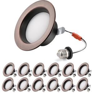 Premium Metal 4-Inch LED Recessed Lights Retrofit - Dimmable Baffle Can Lighting, 5CCT Selectable (2700K-6000K), 800LM, 9W, E26 Retrofit Recessed Lighting, Damp Rated, 4inch 12Pack Oil-Rubbed Bronze