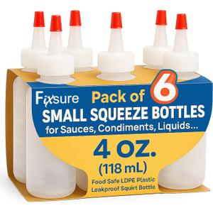 FIXSURE Plastic Squeeze Bottles with Red Tip Cap, 4 Oz Squirt Bottle For Ketchup, BBQ, Sauces, Syrup, Condiments, Oil, Pancake, Cookie Decorating, Dressings, Travel, Camping, Lab, Arts and Crafts (1) | Squirt Bottle, For Ketchup, BBQ, Sauces, Syrup, Condiments