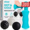 Vive Massage Ball Set (4 Piece) - Plantar Fasciitis Relief Foot Pain Hot Cold Therapy - Heel Spur, Sore Muscle, Trigger Point, Back, Arm, Neck, Shoulder, Leg Circulation Roller